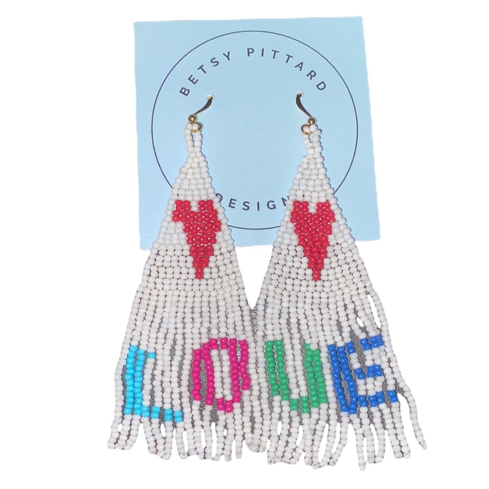 NEW hippie beaded Love earrings